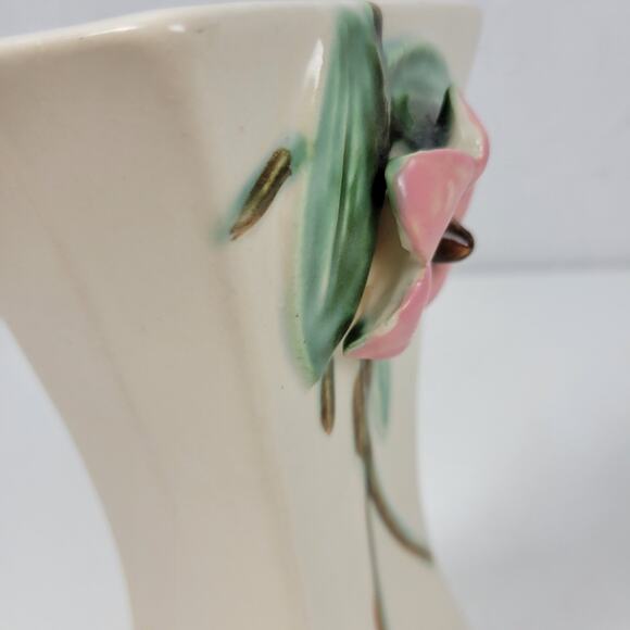 Vintage McCoy Pottery Blossom Time Flower Vase 6.5" Cream Pink 3D Art - Picture 2 of 12